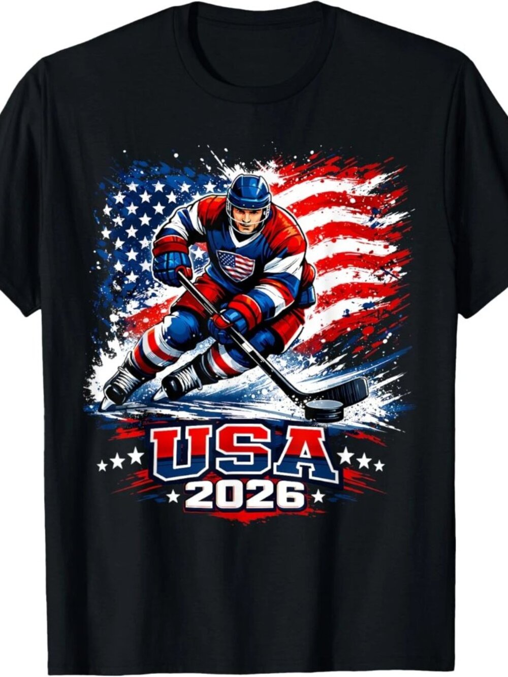Patriotic American Flag Ice Hockey Gift Hockey Player Fan T-Shirt 253